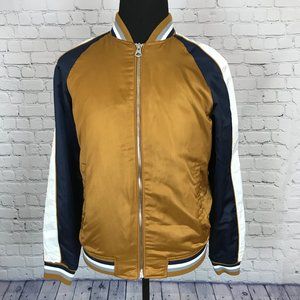ZARA Man Gold/Navy/White Varsity Bomber Jacket